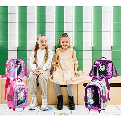School Kids Rolling Backpack for Girls 3PCS With Trolley Wheeled Backpacks - color: Djs-zs