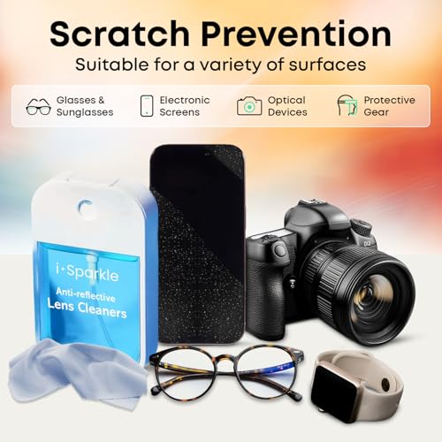 I-Sparkle Anti-Reflective Lens Cleaner Spray kit | (1x) 1.35oz Glasses Cleaner Spray + (1x) Microfiber Cloth for Eyeglasses, Sunglasses, Lenses, Screens and Camera Cleaning Kit (2 Piece Set)