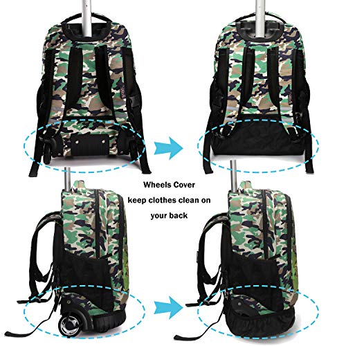 Tilami Rolling Backpack 19 inch with Lunch Bag Wheeled Laptop Backpack, Dinosaur Camouflage - color: Dinosaur Camouflage