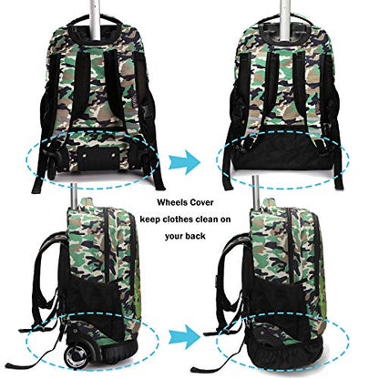Tilami Rolling Backpack 19 inch with Lunch Bag Wheeled Laptop Backpack, Dinosaur Camouflage - color: Dinosaur Camouflage