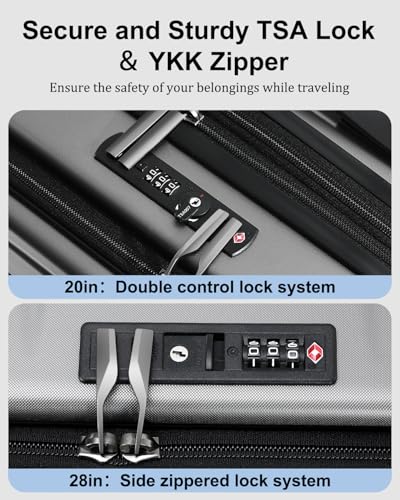 CENSIEN Luggage Sets 2 Pieces, 20 Inch Carry On Luggage and Expandable 28 Inch Checked Luggage with Spinner Wheels, Lightweight ABS+PC Hard Shell Suitcase with Front Opening, TSA Lock (Gray, 20/28) - color: Gray, size: 2-Piece Set (20/28)