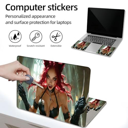 Aesthetic Laptop Skin Sticker, Red Haired Feline Warrior Waterproof Vinyl Laptop Decal, Removable Bubble Free, Reusable Protective Cover for 13 14 15 15.6 Inch - color: Red Haired Feline Warrior