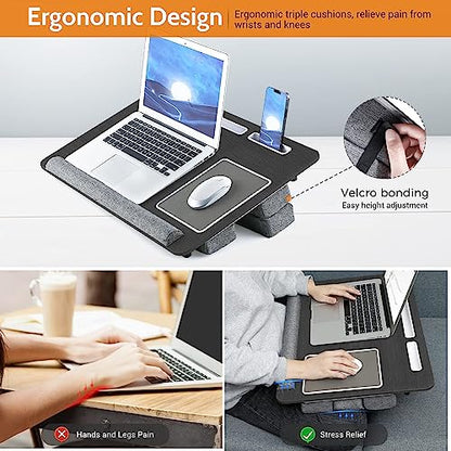 Wdiaodn Adjustable Portable Lap Desk for Laptop with Cushion, Fits Up to 17" Laptop, Computer Tray Table with Tablet & Phone Holder, Foldable Lap Desk for Adults with Mouse Pad & Wrist Rest