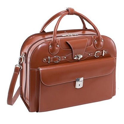 McKlein ROSEVILLE,15" Leather Detachable -Wheeled Ladies' Laptop/Computer & Tablet Business Briefcase Bag/Women's Rolling Overnight Travel Bag, Removable trolley case - color: Brown