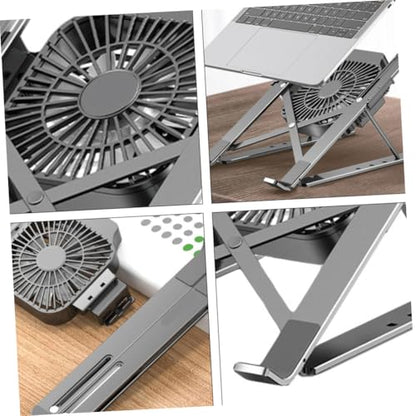 Adjustable Aluminum Alloy Laptop Cooling Stand with Built-in Fan Portable Notebook Holder for Desk Use Height-Riser Laptop Shelf Compatible with Pcs