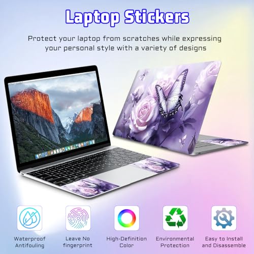 Universal Laptop Skin Sticker Decal, Compatible with MacBook HP Dell Lenovo 12"-15.6", Reusable Vinyl Notebook Cover 3PCS Set, High-Recognition Film-Purple Butterfly Flower - color: Purple Butterfly Flower