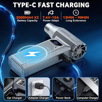 Compressed Air Duster - 160,000RPM Electronic Air Duster with LED Light, 4-Gear Adjustable Mini Turbo Fan Duster, Rechargeable Cordless Air Blower Gun for PC/Keyboard/Car/Home/Outdoor