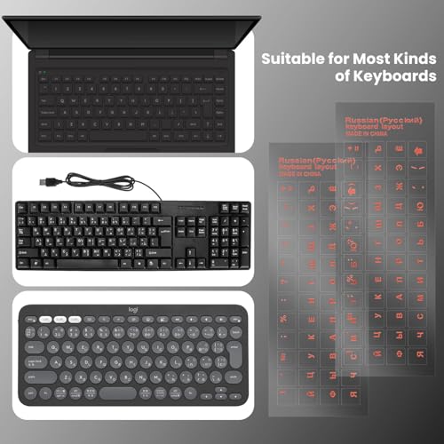 2PCS Russian Keyboard Stickers: Cyrillic Keyboard Letters Replacement Sticker, Russian Alphabet Letter Sticker for Laptop Computer PC Desktop Keyboards, Peel-Off Film, Leave Letters, Orange - size: Russian-Orange