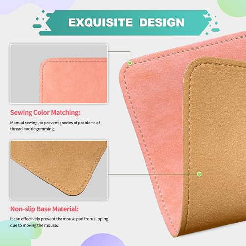PU Leather Mouse Pad With Stitched Edge, Micro-Fiber Base, Non-Slip Waterproof for Computers, Laptop, 8x11 Inch (Pink) - color: Pink, size: 8L x 11W inches