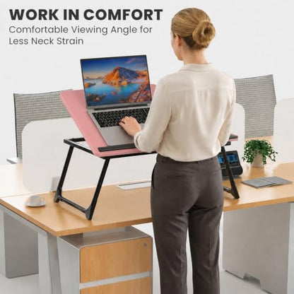 Laptop Bed Desk, 5-Angle Adjustable Bed Laptop Table with Cup Holder | Foldable Laptop Stand for Couch & Sofa, Portable Laptop Tray for Adults Writing Reading Eating, Pink - color: Pink