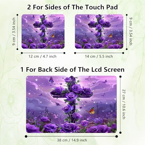 Laptop Skin Sticker Decal, Universal Reusable Vinyl Laptop Cover for 12" 13" 13.3" 14" 15" 15.4" 15.6" Notebook PC, Reusable Waterproof Scratch-Resistant with 2 Wrist Pads,Cross Purple Rose - color: Cross Purple Rose