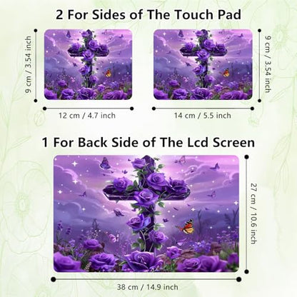 Laptop Skin Sticker Decal, Universal Reusable Vinyl Laptop Cover for 12" 13" 13.3" 14" 15" 15.4" 15.6" Notebook PC, Reusable Waterproof Scratch-Resistant with 2 Wrist Pads,Cross Purple Rose - color: Cross Purple Rose