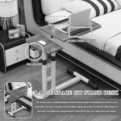 Mobile Laptop Desk with Pen Holder, Bedroom Bedside Lifting Standing Desk, Portable Mobile Study Table with Casters, Foldable Storage Side Table(White) - color: White