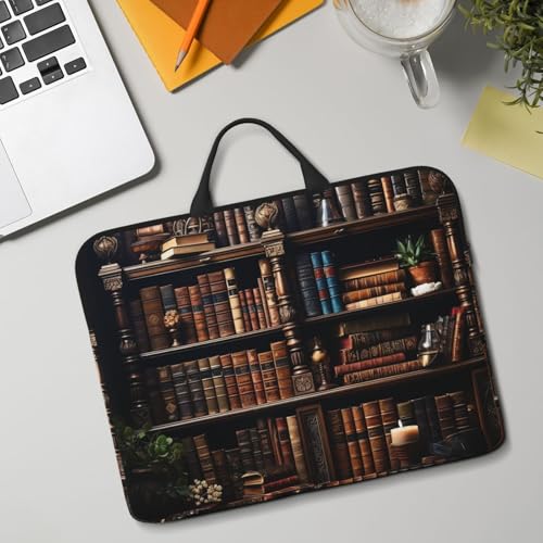 14 inch Laptop Sleeve with Handle Shockproof Laptop Bag Waterproof Computer Cover Bag Books on The Bookshelf Briefcase