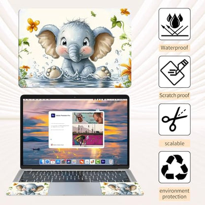Laptop Skin Sticker 3-Piece Set,Baby Elephant | Trim-to-fit 3-piece vinyl set with one 15 x 10.6 in lid skin and two palm-rest decals for many 12-15.6 in laptops - color: Baby Elephant