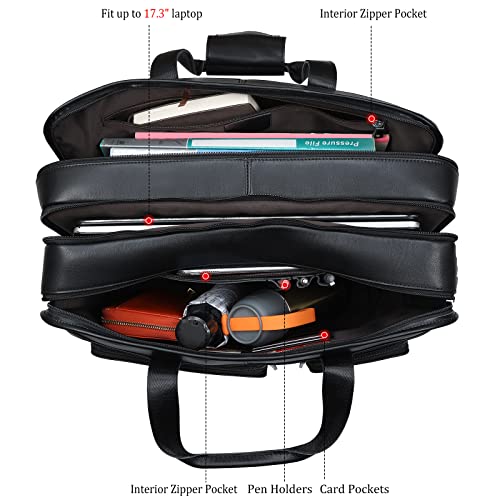 Polare 18.5” Full Grain Leather Laptop Briefcase Messenger Bag Tote For Men Large Fits 17.3” Laptop - color: Black(x-large)