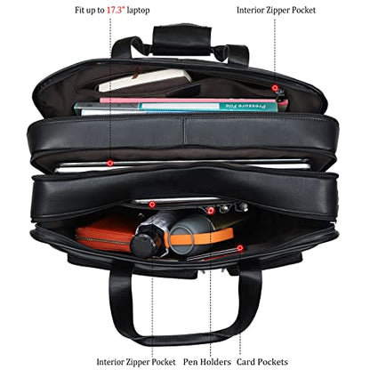 Polare 18.5” Full Grain Leather Laptop Briefcase Messenger Bag Tote For Men Large Fits 17.3” Laptop - color: Black(x-large)