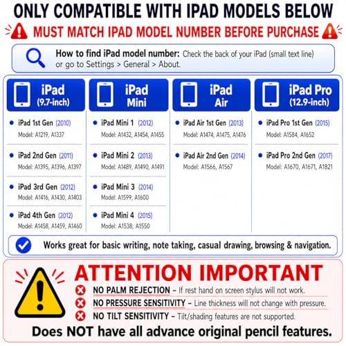 Stylus Pen Pencil 1st Generation Gen Replacement for Apple iPad Pro 1st Gen, iPad 1/2/3/4/5, iPad Mini 1/2/3/4, iPad Air 1/2, Android Tablets, Capacitive Touch Screen + Free Silicone Grip Holder (Red) - color: Red