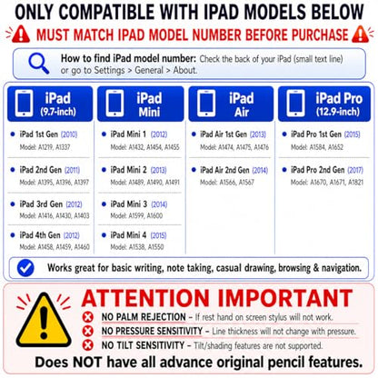Stylus Pen Pencil 1st Generation Gen Replacement for Apple iPad Pro 1st iPad 1st 2nd 3rd 4th 5th iPad Mini 1 2 3 4 iPad Air 1st 2nd iOS Android Capacitive Tablet Touch Screen + Free Holder (White) - color: White