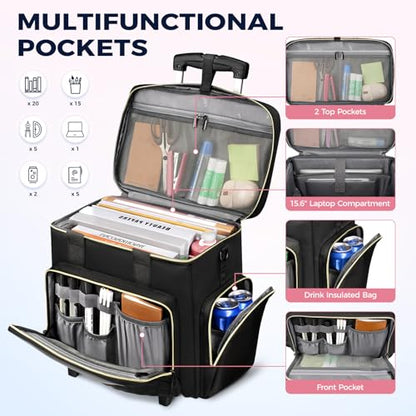 Ytonet Rolling Laptop Bag 18×14×8, Rolling Briefcase for Women with Accordion File Pockets, Anti Theft Underseat Carry On Luggage with wheels Fit 17.3 In Laptop for Travel Work Teacher Business, Black