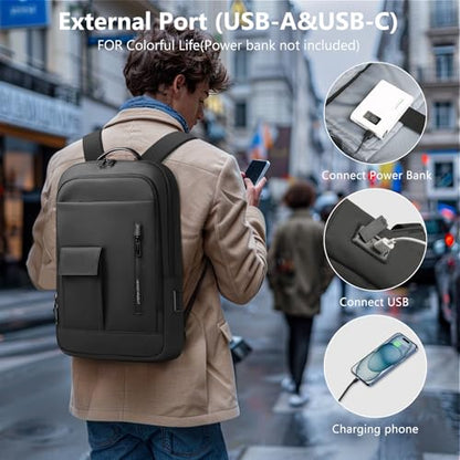 Slim Laptop Backpack for Men, Business Backpack with USB Charging Port | 15.6 Inch Lightweight Travel Backpack, Water Resistant Small Computer Bag for Work Office College