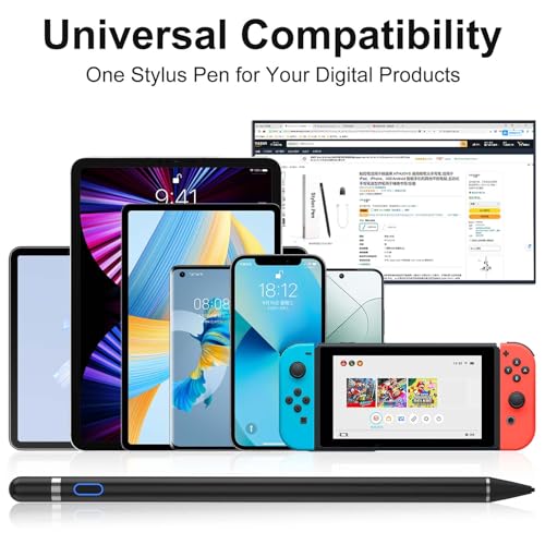 Compatible for iOS&Android Touch Screens Active Stylus Pen,Stylus Pens for Touch Screens,Rechargeable Stylus for i-Pad/Pro/Air/Mini/i-Phone/Cellphone/Samsung/Tablet Drawing&Writing (Black) - color: Black