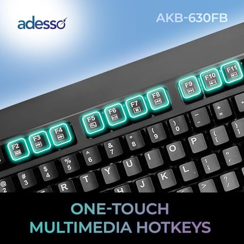 Adesso Fingerprint Keyboard, Full Size, AKB-630FB-TAA | TAA Compliant, AES 256 Encryption, USB Wired, 104 Key Layout, Windows Hello Compatible, Made in Taiwan, Government, Business