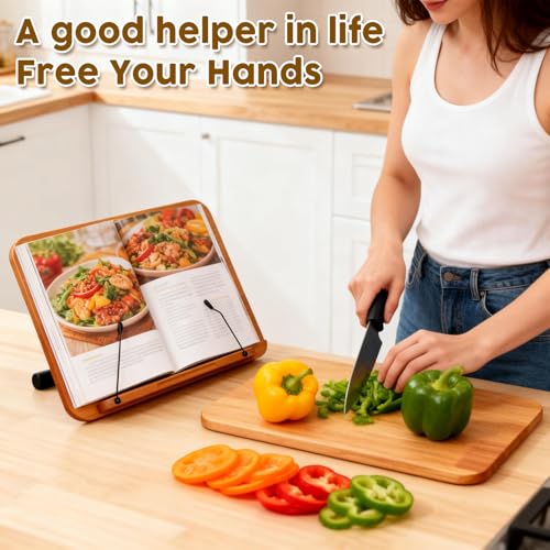 2 in 1 Dual-use Music Stand & Desktop Book Stand, Adjustable Height 16.5"-51", 100% Solid Wood Laptop Floor Stand Book Holder with Elastic Page Clips for Cookbooks (Brown with Tray and Wheels) - color: Brown With Tray and Wheels