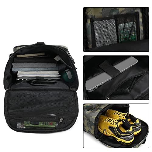 Kalesi Gym Duffle Bag Backpack 4-Way Waterproof with Shoes Compartment for travel Sport Hiking laptop - color: Camouflage