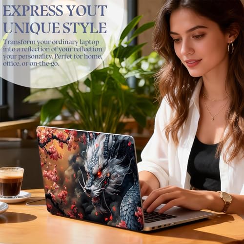 Universal Laptop Skin Sticker Decal,15.6 Inch Laptop Vinyl Cover for 13" 14" 15.6" Laptop,Scratch-Resistant Waterproof Protector Wrap,Reusable with Wrist Pads,Cherry Blossom Dragon - color: Cherry Blossom Dragon