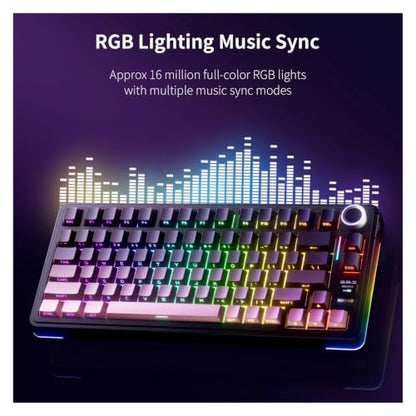 S75 PRO Mechanical Keyboard 75% Custom Layout RGB Backlight Wireless Bluetooth Gaming Keyboard with Screen Knob(Seya Switch,Fog Blue) - color: Fog Blue, size: Seya Switch