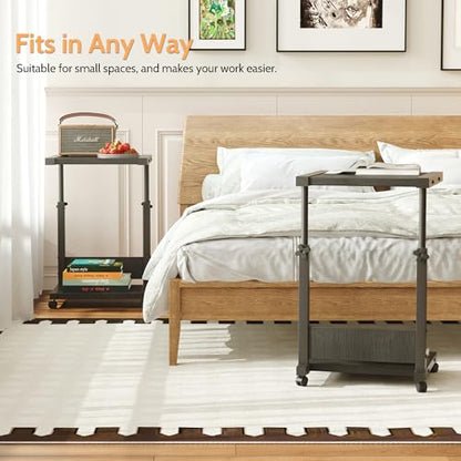 Furist Hospital Bedside Table with Wheels Adjustable Height Sofa Side, Rolling Hospital Table, Mobile Computer Desk Laptop Table for Living Room, Bedroom & Office, Black