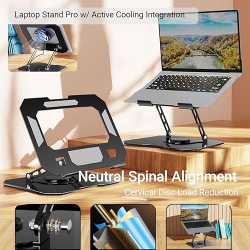 360° Rotating Laptop Stand for Desk, Heavy Duty Solid Steel Ergonomic Laptop Riser, Foldable Portable Computer Holder, Stable Adjustable Stand Compatible with MacBook Air/Pro 10-16 Inch Laptops - color: black