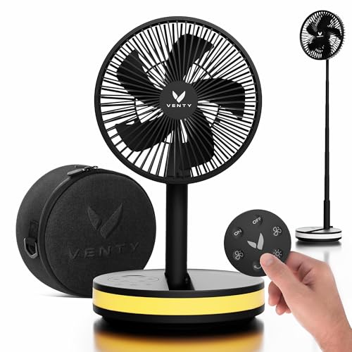 VENTY Portable Fan - Wireless Battery Operated Fan - 4 Speeds - LED Lighting - Carry Case & Remote Control - Cruise Travel - Outdoor Travel RV Power Bank With USB-C Port (Black with Case) - color: Black
