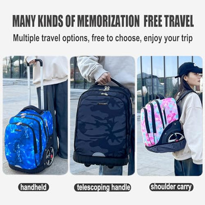 Rolling Backpack, 55L (14.5gal) Backpack with Wheels for Business, Waterproof Backpacks with Dual Handles and Silent Large Wheels, Carry on Backpack with Laptop Compartment (Black,22 inch) - color: Black(22 Inch)