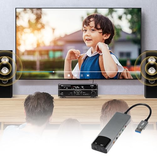 USB External Sound Card with SPDIF Digital Sound for 5.1 & 7.1 Surround Sound Systems, Aluminum Body - color: Silver