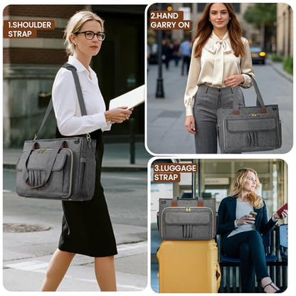 RAINSMORE Teacher Tote Bag 15.6 inch Laptop Bag for Women Work Bags Nurse Bag Lightweight Laptop Tote Computer Briefcase - color: Grey