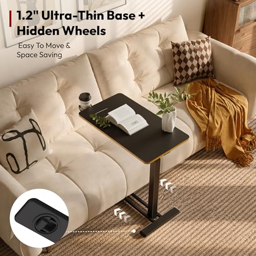 SANODESK 32''Pneumatic Adjustable Overbed Bedside Table with Hidden Casters | Medical Mobile Side End Table Laptop Computer Standing Desk Cart with Tray, Hospital and Home Use,31.5" Wx 17.7"D,Black Maple - color: Black Maple, size: Large