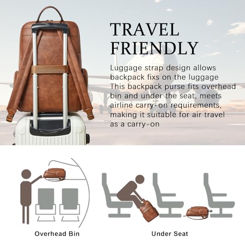 17 inch Laptop Backpack for Women, Leather Computer Backpack Purse - color: Brown