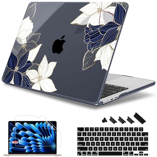 May Chen for MacBook Air 15 inch Case M5 M4 M3 M2 2026 2024-2023, Model A3448 A3241 A3114 A2941, Closes Seamlessly Hard Shell Laptop Cover with Keyboard Cover, Elegant Flower - color: Elegant flower