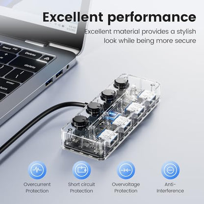 Qeefun 4-Port USB 3.2 Hub, Individual LED Power Switches, 10Gbps Data Transfer USB 3.2 Gen 2 Splitter with 4ft Extension Cable, Multiple USB Extender for Laptop, PC, iMac, USB Flash Drives and More - style: A to 4A 3.2
