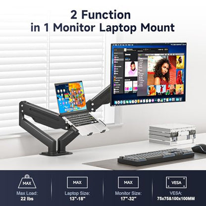 Suptek Monitor Laptop Mount Stand, 2 in 1 Function Dual Monitor Arms Desk Mount for 13"-18" Notebook and 17"-32" Monitor with Laptop Tray,Holds up to 22lbs - style: Laptop Monitor Mount