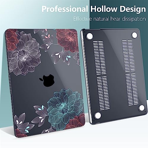 DONGKE for MacBook Air 13 Inch Case M5 2026 M4 2025 M3 M2 2024-2022 A3449 A3240 A3113 A2681, Plastic Hard Shell & Keyboard Cover & Screen Film for MacBook Air 13.6 Inch Case - Dahlia Flowers - color: Dahlia Flowers