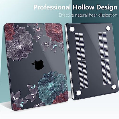 DONGKE for MacBook Air 13 Inch Case M5 2026 M4 2025 M3 M2 2024-2022 A3449 A3240 A3113 A2681, Plastic Hard Shell & Keyboard Cover & Screen Film for MacBook Air 13.6 Inch Case - Dahlia Flowers - color: Dahlia Flowers