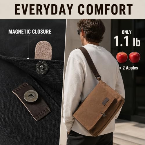 Cota's home Mens Canvas Messenger Bag, Satchel Bag for Men, Fits 14" Laptop, Compact Work Bag for Office & Travel - color: Light Olive
