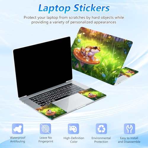 Universal Laptop Skin Sticker Decal with 2 Wrist Pad Skins, Waterproof Scratch Vinyl Cover for 11–15.6 Inch MacBook, HP, Dell, Lenovo, Cutable & Reusable,Cute Frog on Mushroom - color: Cute Frog on Mushroom