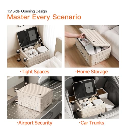 Top Opening Expandable Lightweight PC Hard Shell Suitcase, 20 Inch Carry On Luggage with TSA Lock, 360 Silent Spinner Wheels, Cup Holder, Ideal for Business Travel Suitcase (Beige) - color: Beige, size: Carry-on 20-Inch