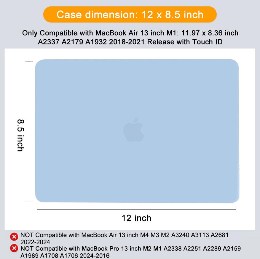 MOSISO Compatible with MacBook Air 13 inch Case M1 2021 2020 2019 2018 | A2337 A2179 A1932, Protective Hard Shell&Keyboard Cover&Screen Film&Pouch for MacBook Air 13.3 inch Case, Airy Blue - color: Airy Blue
