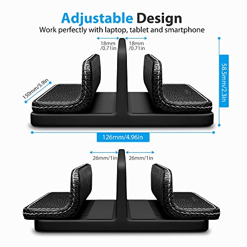 Leather Vertical Laptop Stand,Dual Laptop Holder Stand,Laptop Organizer with Adjustable Dock (18-26mm/0.7-1 in) for All MacBook/Tablet/Surface/Dell/iPad (Black)