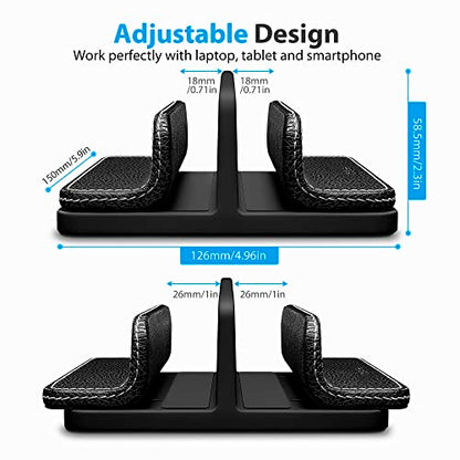 Leather Vertical Laptop Stand,Dual Laptop Holder Stand,Laptop Organizer with Adjustable Dock (18-26mm/0.7-1 in) for All MacBook/Tablet/Surface/Dell/iPad (Black)